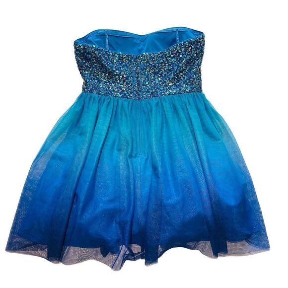 𝅺ADRIANNA Papell Hailey Logan Blue Ombre Sequin Prom Graduation Semi Dress - Picture 9 of 16